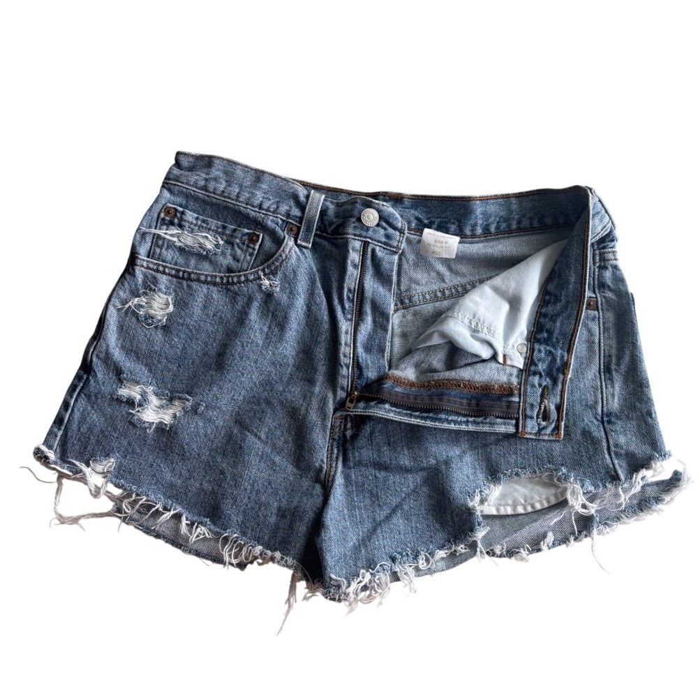 Vintage Levis 505 Distressed Denim Shorts Blue Cut Off 90s Y2K W32 Festival Fray